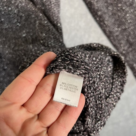 J Jill Tunic Sweater Womens Medium Black Silver Metallic Oversized Knit Slub - Picture 8 of 13